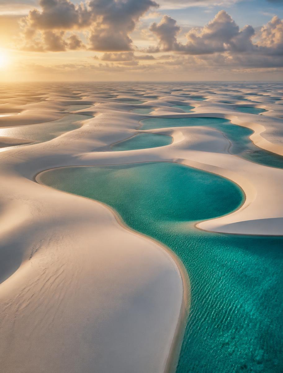 Dunas e lagoas azul-turquesa nos Lençóis Maranhenses